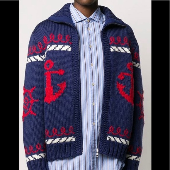 Gucci Blue Knitted Wool Bomber Sweater Size L - Picture 2 of 12